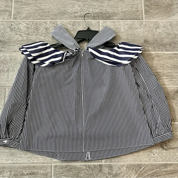 J. Crew Women’s Striped Off the Shoulder Blouse in Blue White Size 4 - Picture 4 of 9
